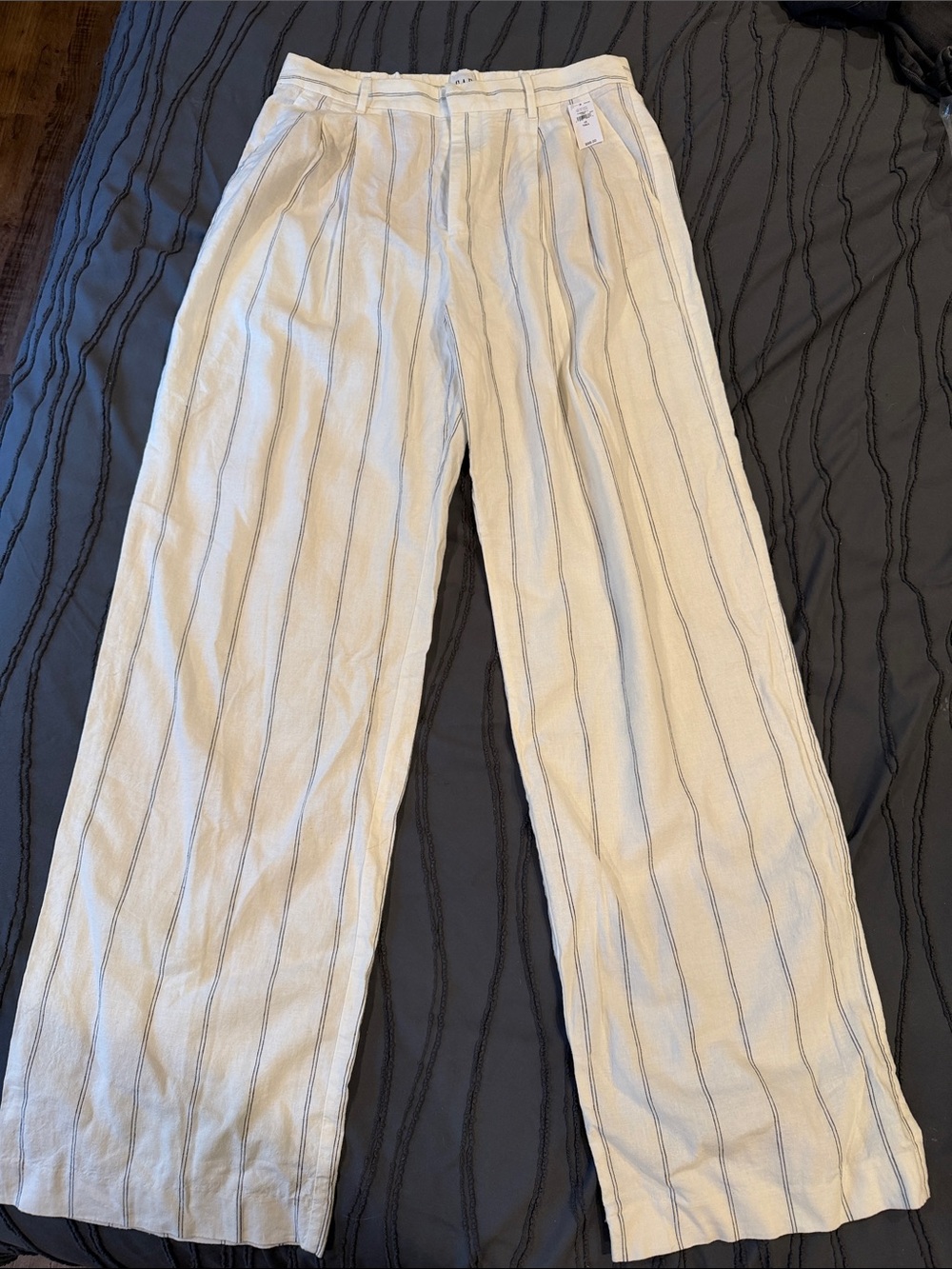 GAP Linen-Blend High Rise Trousers in Cream with Navy Stripes